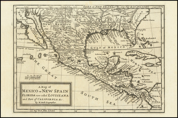 34-Southeast, Texas, Southwest and Mexico Map By Herman Moll