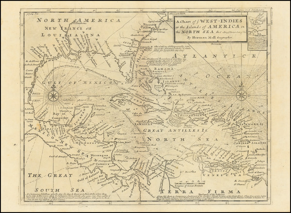 89-South, Southeast and Caribbean Map By Herman Moll