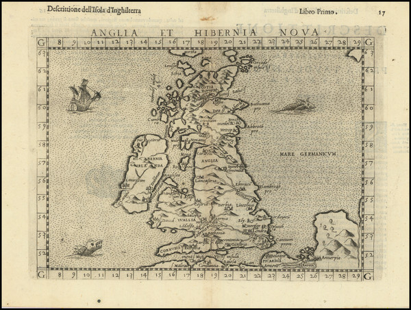 90-British Isles Map By Girolamo Ruscelli