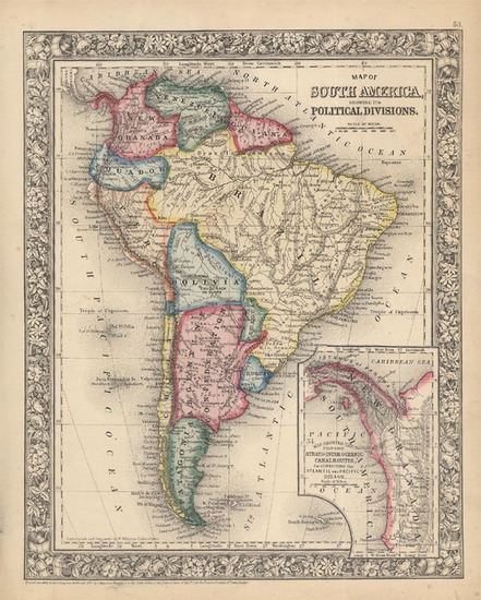 50-Central America and South America Map By Samuel Augustus Mitchell Jr.