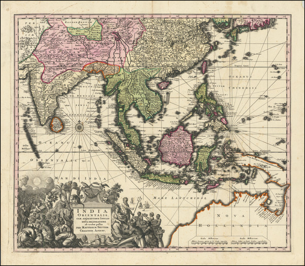 38-India, Southeast Asia, Philippines, Indonesia and Australia Map By Matthaus Seutter