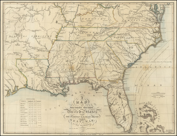 69-Florida, South, Louisiana, Mississippi and Southeast Map By John Melish