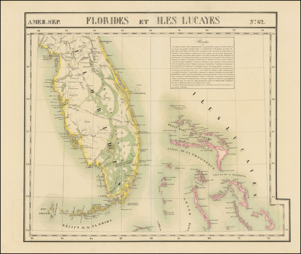 100-Florida and Bahamas Map By Philippe Marie Vandermaelen