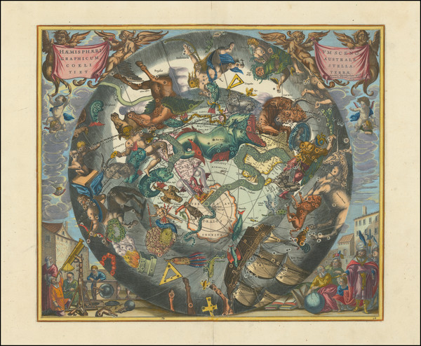 13-Eastern Hemisphere, Polar Maps and Celestial Maps Map By Andreas Cellarius