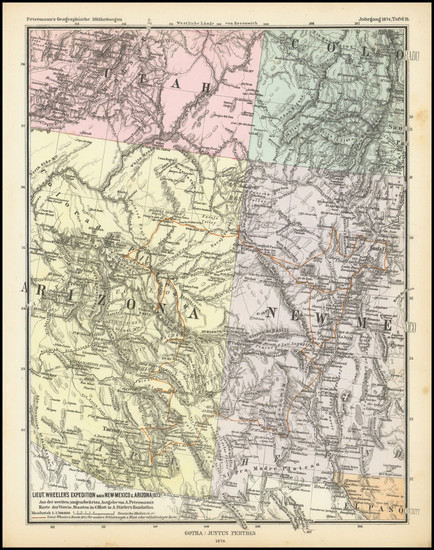 91-Southwest, Arizona, Colorado, Utah, New Mexico, Rocky Mountains, Colorado and Utah Map By Augus