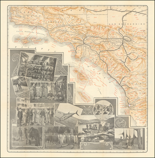 87-California, Los Angeles and San Diego Map By Atchison Topeka and Santa Fe Railroad