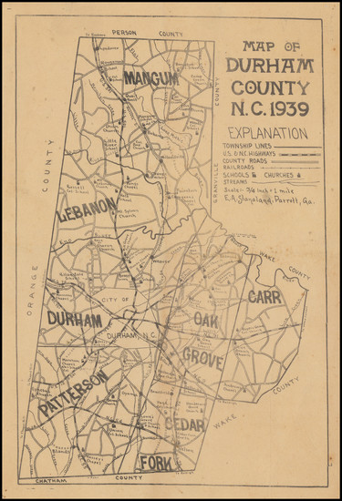 93-North Carolina Map By E. A. Stanaland