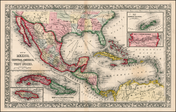 37-Southwest, Mexico and Caribbean Map By Samuel Augustus Mitchell Jr.