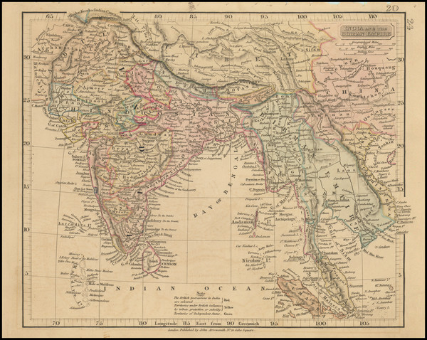 95-India and Thailand, Cambodia, Vietnam Map By John Arrowsmith