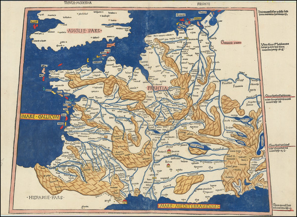 34-Netherlands, Belgium and France Map By Claudius Ptolemy / Johann Reger