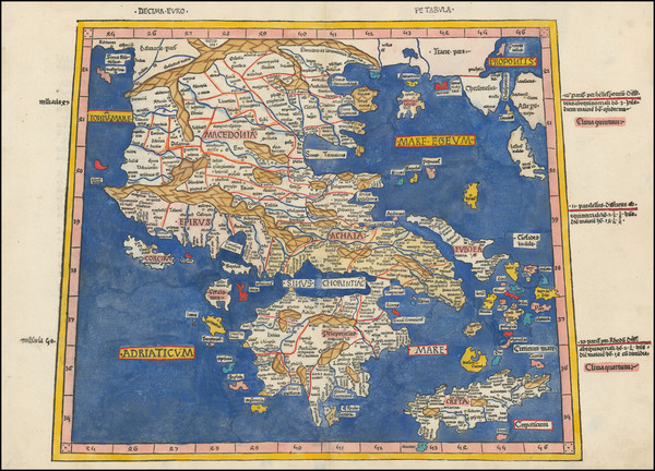 62-Greece Map By Claudius Ptolemy / Johann Reger