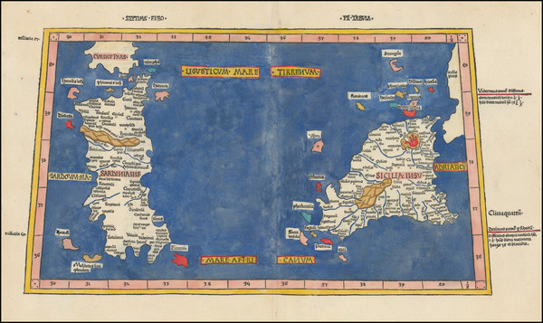 58-Mediterranean, Sardinia and Sicily Map By Claudius Ptolemy / Johann Reger