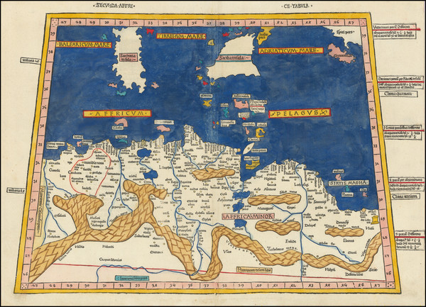 63-Malta, Sardinia, Sicily and North Africa Map By Claudius Ptolemy - Johann Reger