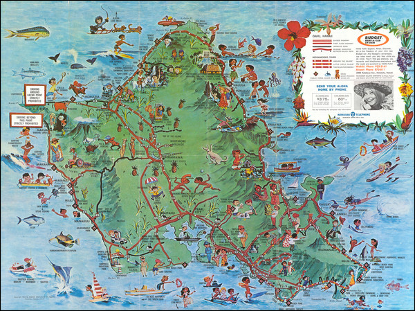 51-Hawaii, Hawaii and Pictorial Maps Map By Budget Rent-a-Car