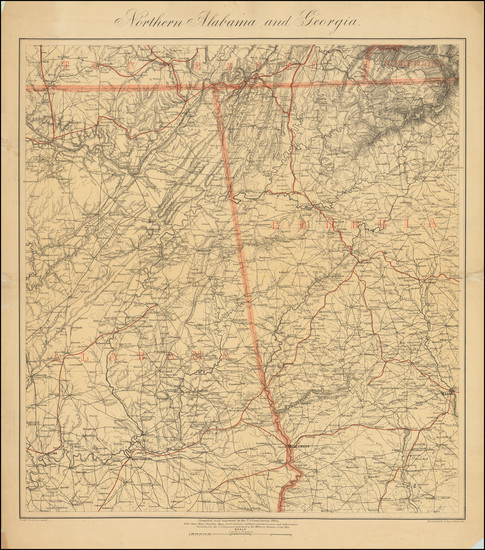 35-Alabama, Georgia and Civil War Map By Henry Lindenkohl