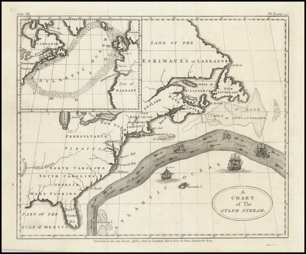 92-Atlantic Ocean, United States and Florida Map By Longman & Rees