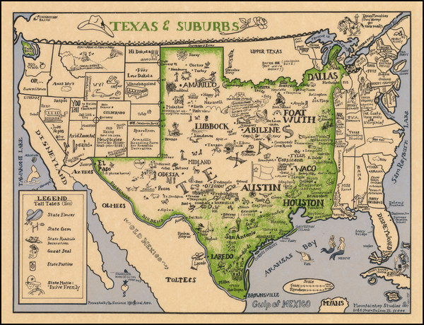 92-Texas and Pictorial Maps Map By Mountaintop Studios / The National Hysterical Association