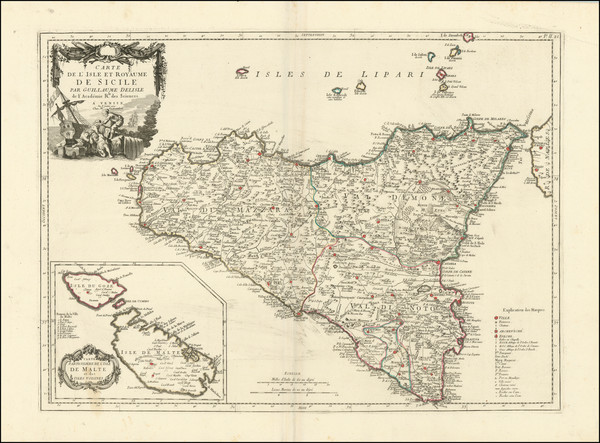 37-Malta and Sicily Map By Paolo Santini / Giovanni Antonio Remondini
