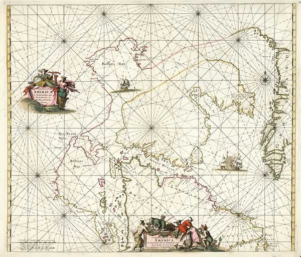 87-World, Polar Maps, Atlantic Ocean and Canada Map By Frederick De Wit