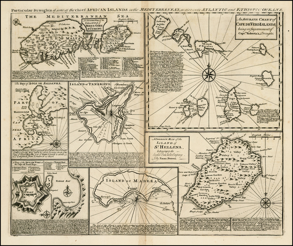 82-Portugal, Mediterranean, South Africa and Balearic Islands Map By Emanuel Bowen