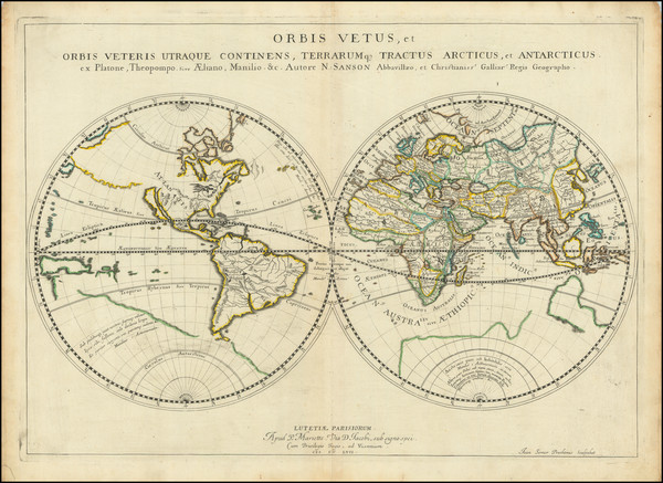 64-World and California as an Island Map By Nicolas Sanson