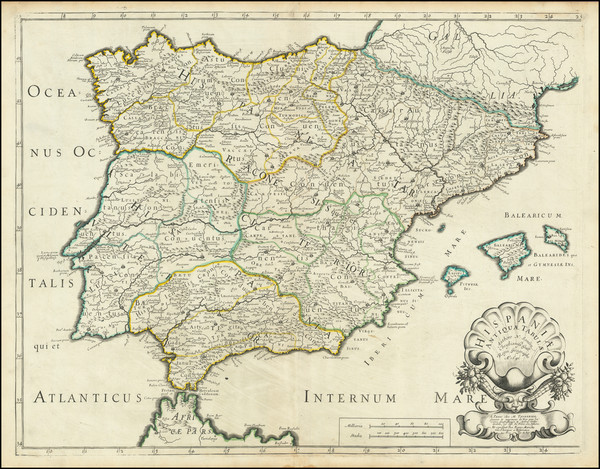 71-Spain and Portugal Map By Melchior Tavernier / Nicolas Sanson