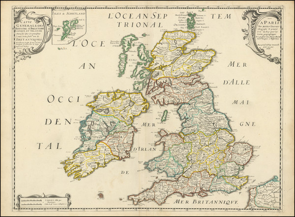 26-British Isles Map By Nicolas Sanson / Pierre Mariette / Melchior Tavernier