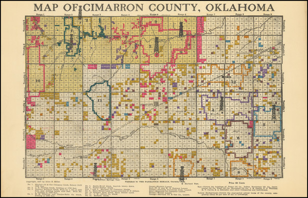 3-Oklahoma & Indian Territory Map By Giles E Miller  / The Panhandle Herald 