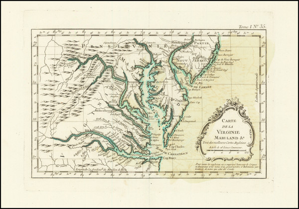 90-Maryland, Delaware, Southeast and Virginia Map By Jacques Nicolas Bellin