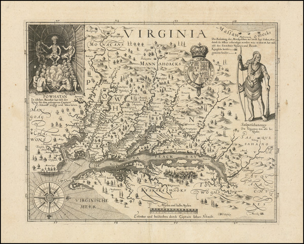 54-Maryland, Southeast and Virginia Map By John Smith / Matthaus Merian