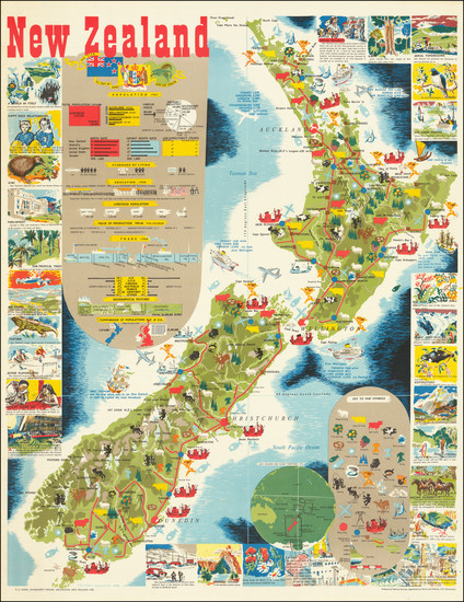 56-New Zealand and Pictorial Maps Map By R. E. Owen