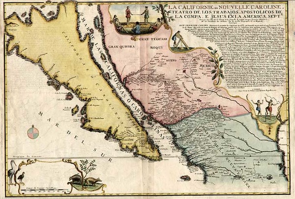 70-Southwest, Mexico, Baja California and California Map By Nicolas de Fer