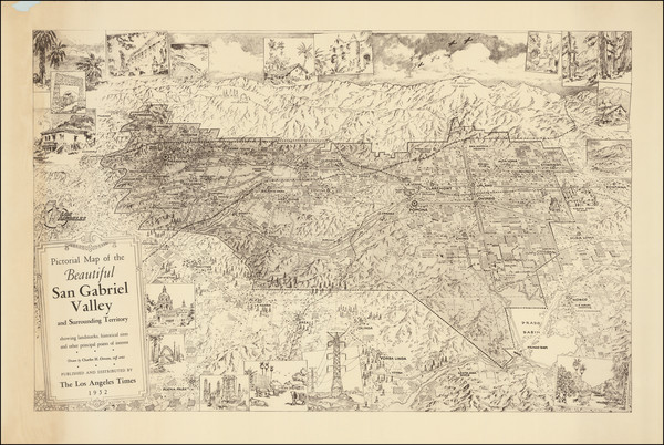 2-Pictorial Maps, Los Angeles and Other California Cities Map By Charles H. Owens