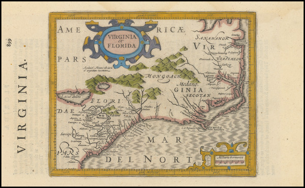 66-Mid-Atlantic, Southeast and Virginia Map By Jodocus Hondius