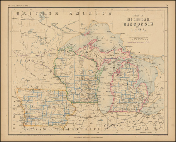 69-Michigan, Wisconsin and Iowa Map By Henry Darwin Rogers / Alexander Keith Johnston