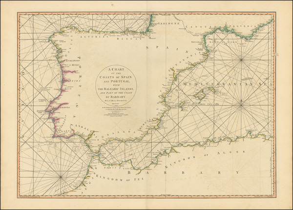 87-Spain, Portugal, Mediterranean and Balearic Islands Map By William Faden