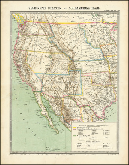 44-Southwest, Rocky Mountains and California Map By Traugott Bromme