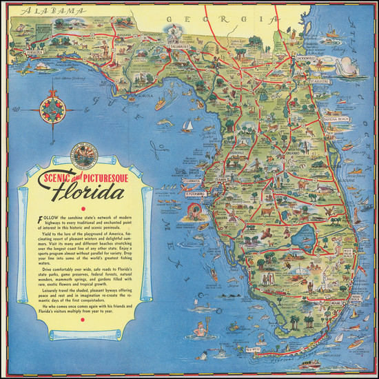 0-Florida and Pictorial Maps Map By George  Way