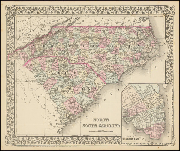 88-North Carolina and South Carolina Map By Samuel Augustus Mitchell Jr.