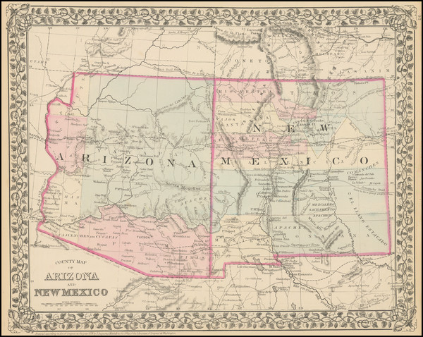 90-Arizona and New Mexico Map By Samuel Augustus Mitchell Jr.