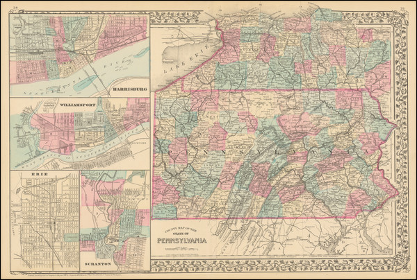 37-Pennsylvania Map By Samuel Augustus Mitchell Jr.