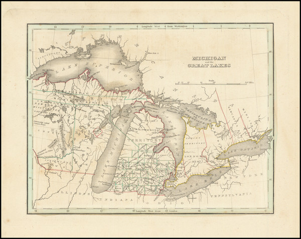 21-Midwest, Michigan, Wisconsin and Canada Map By Thomas Gamaliel Bradford