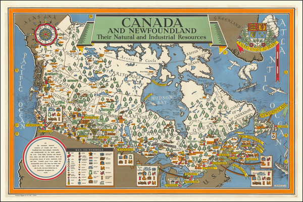 50-Canada, Pictorial Maps and World War II Map By MacDonald Gill