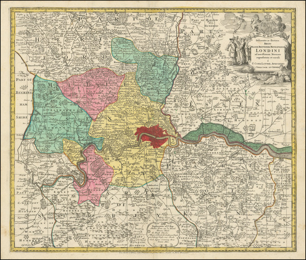 89-London and British Counties Map By Matthaus Seutter