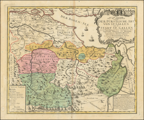 29-Switzerland Map By Johann Baptist Homann / Gabriel Walser