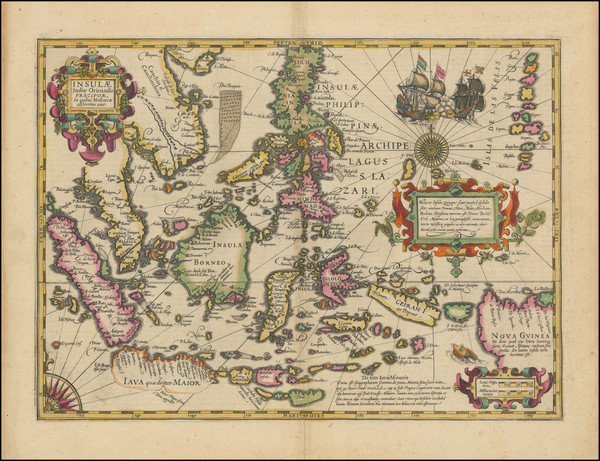 85-Southeast Asia, Philippines and Indonesia Map By Jodocus Hondius