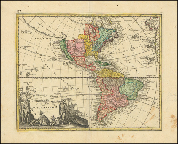 35-Western Hemisphere, California as an Island and America Map By Johann Christoph Weigel