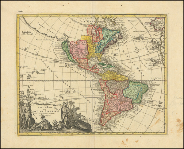 12-Western Hemisphere, California as an Island and America Map By Johann Christoph Weigel