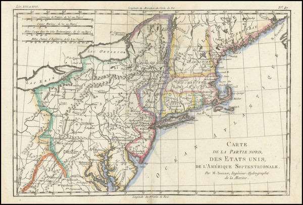 2-New England, Maine, New York State, Mid-Atlantic and Pennsylvania Map By Rigobert Bonne