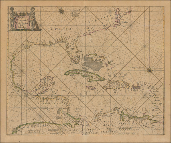 38-Florida, Southeast, Mexico and Caribbean Map By Pieter Goos